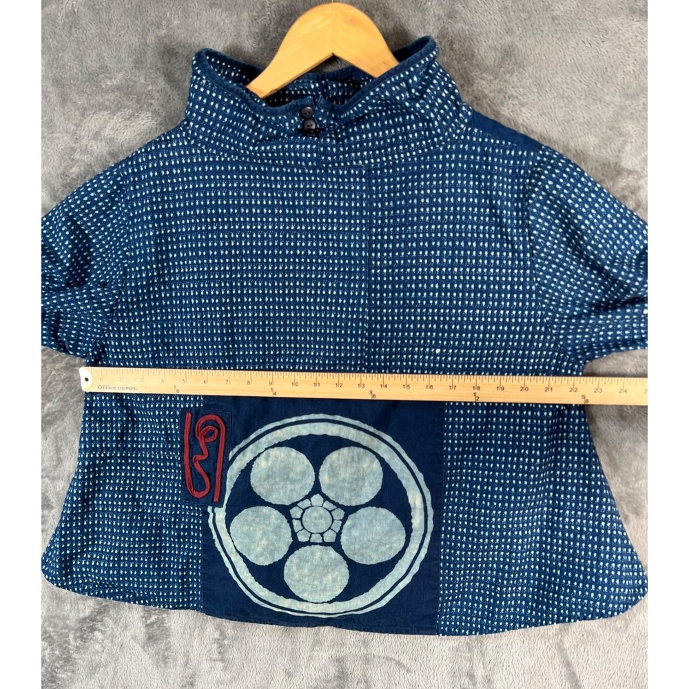 Mao Mom Thailand Top Indigo Blue Boxy Patchwork Artsy Abstract Lagenlook OS - Picture 3 of 10